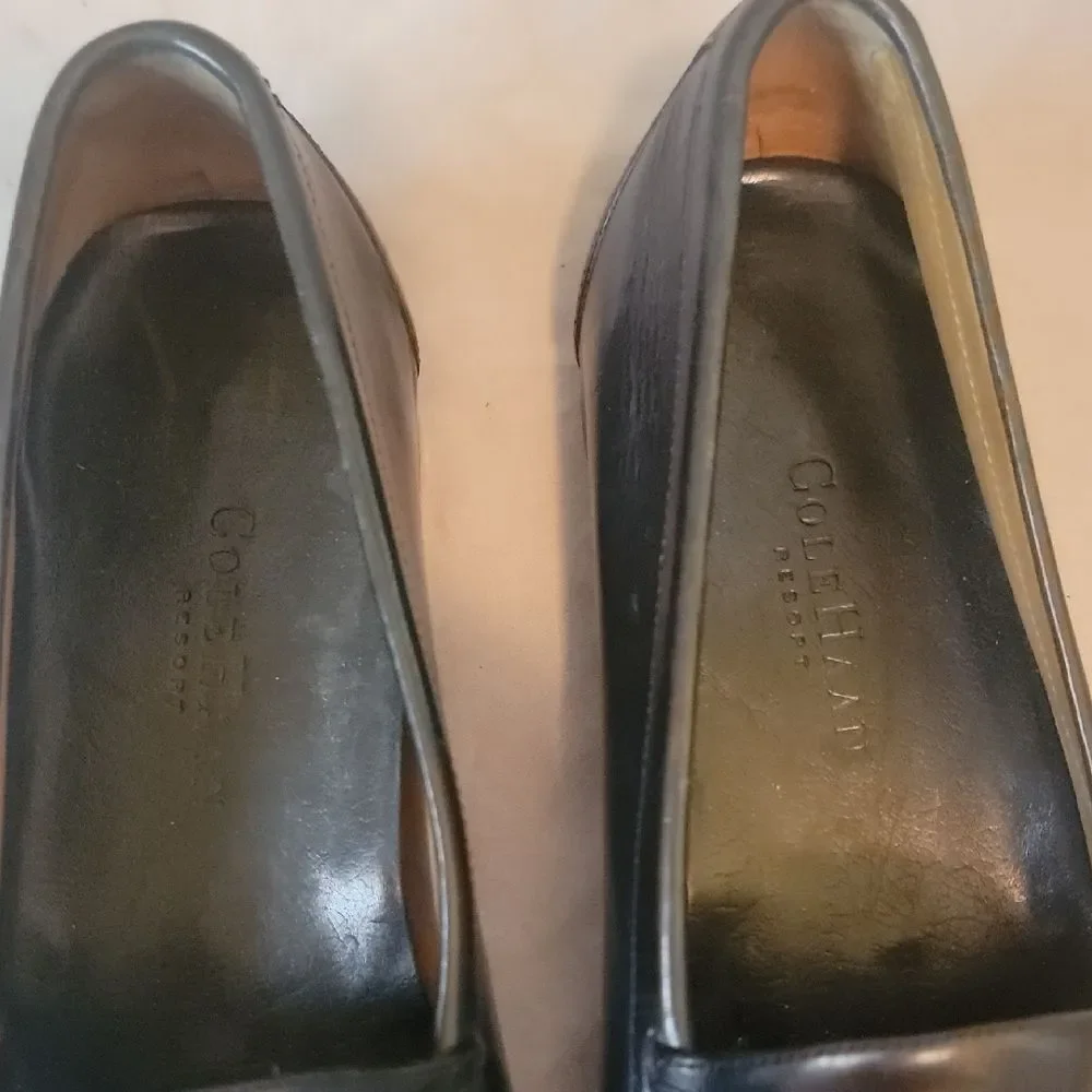 Cole Haan 11 D Black Leather Loafers with Tassels